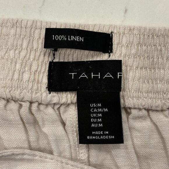 Tahari 100% Linen Wide Leg Cropped Pants Womens M Beige Beach Resort Lagenlook - Picture 3 of 6